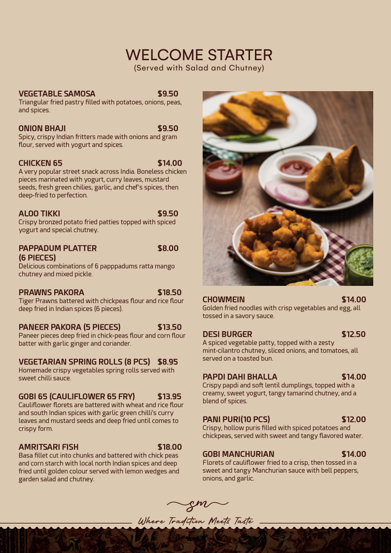 Menu, Spice Master Indian Cuisine & Cafe