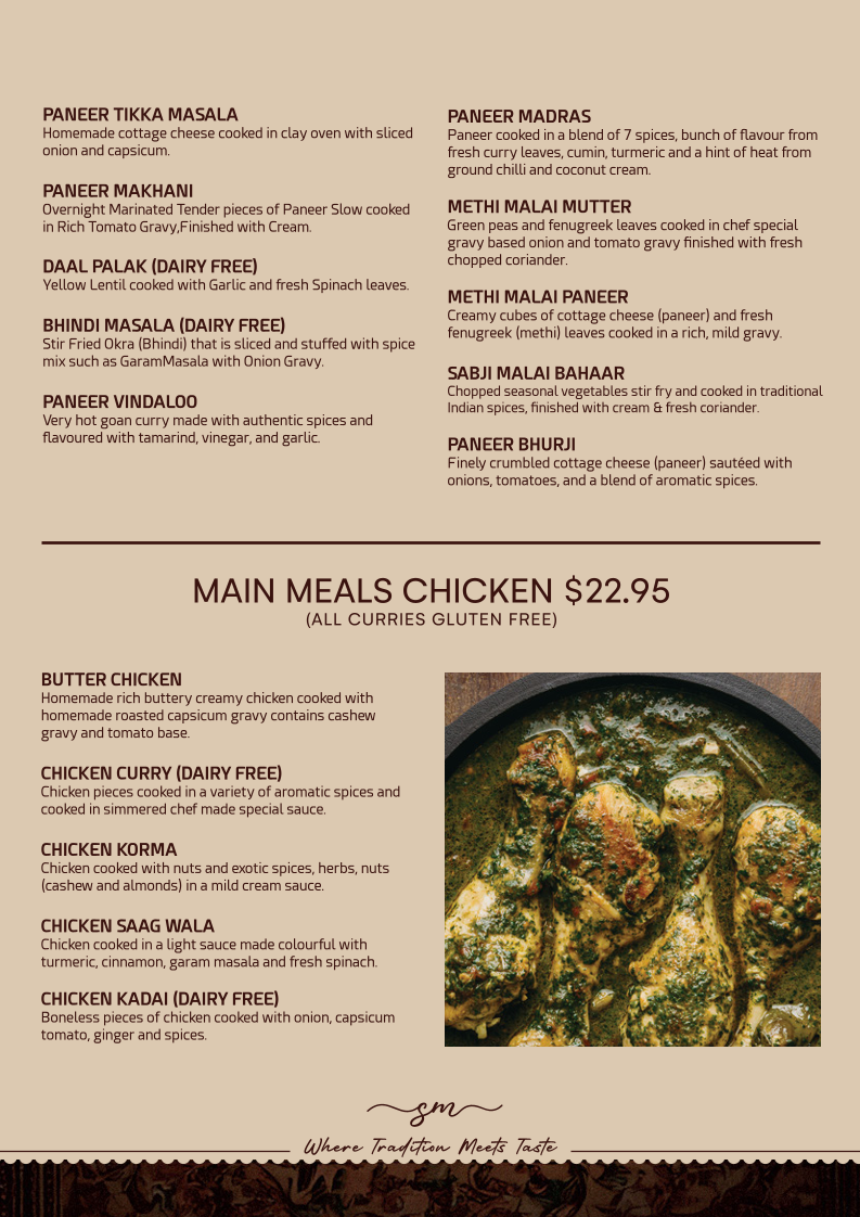 Menu, Spice Master Indian Cuisine & Cafe