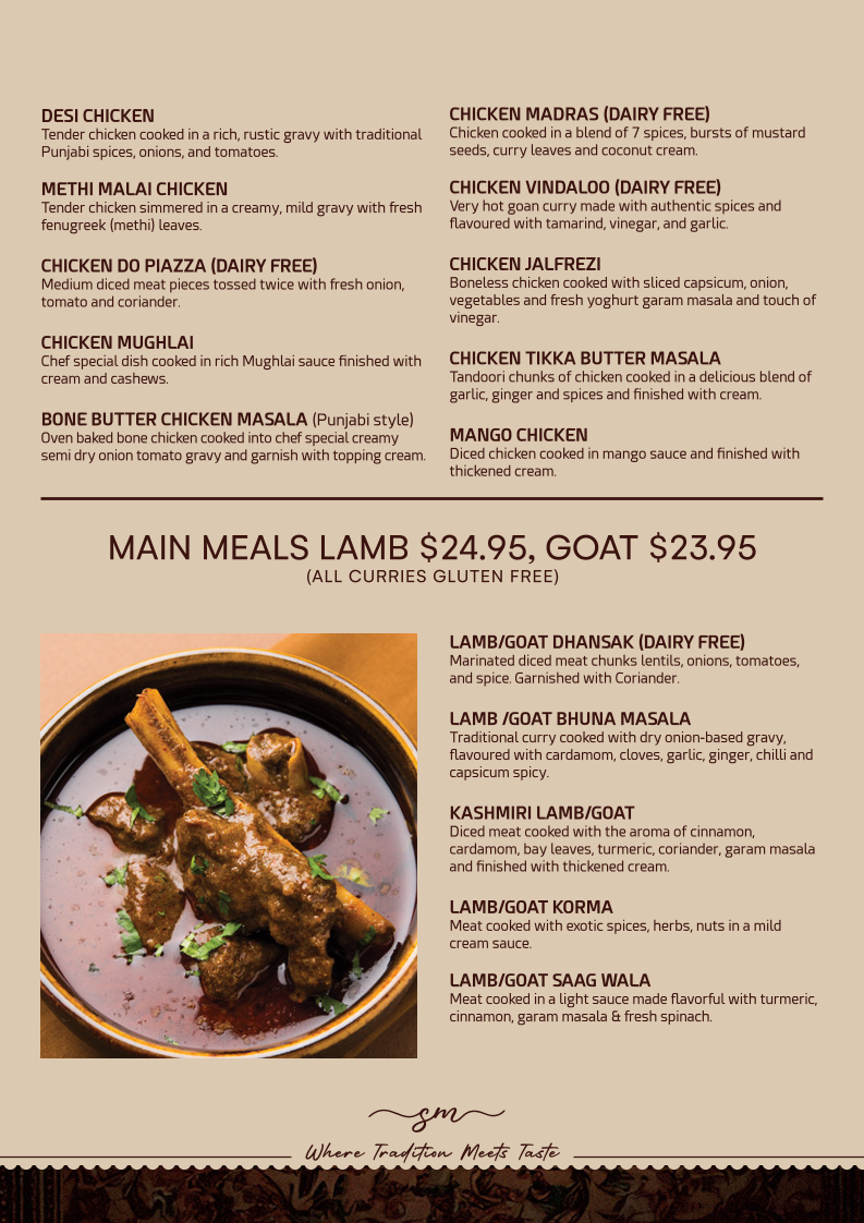 Menu, Spice Master Indian Cuisine & Cafe