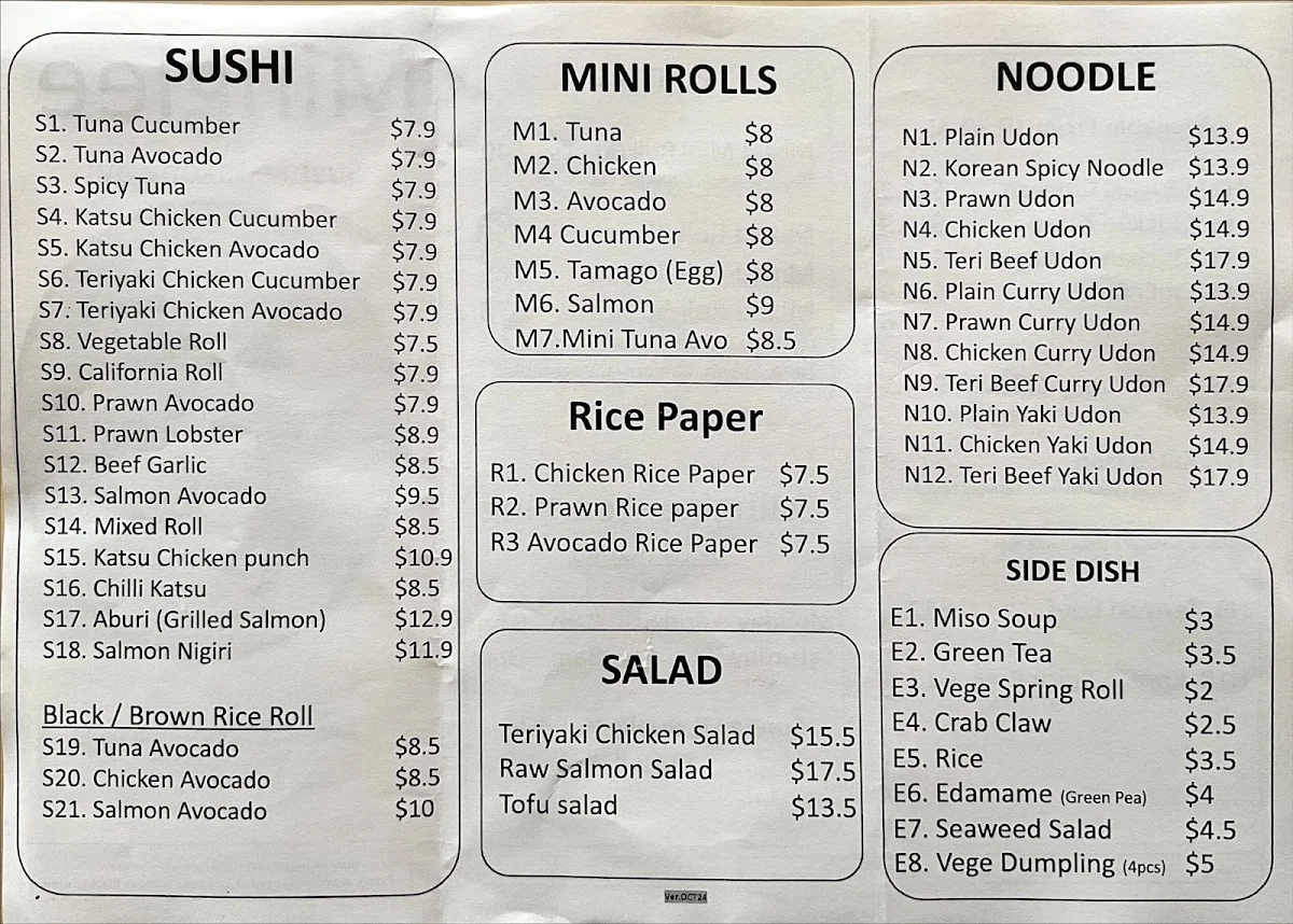 Menu, MINGLEE Sushi - Japanese Takeaway