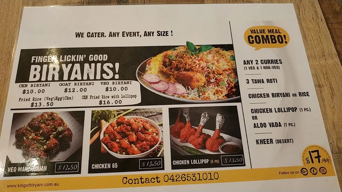 Menu, KING OF BIRYANI - TEN & 1O INDIAN RESTAURANT