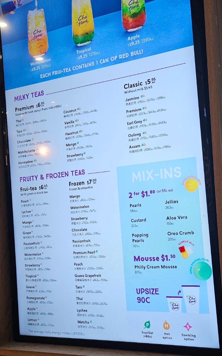 Menu, Chatime Carousel Westfield