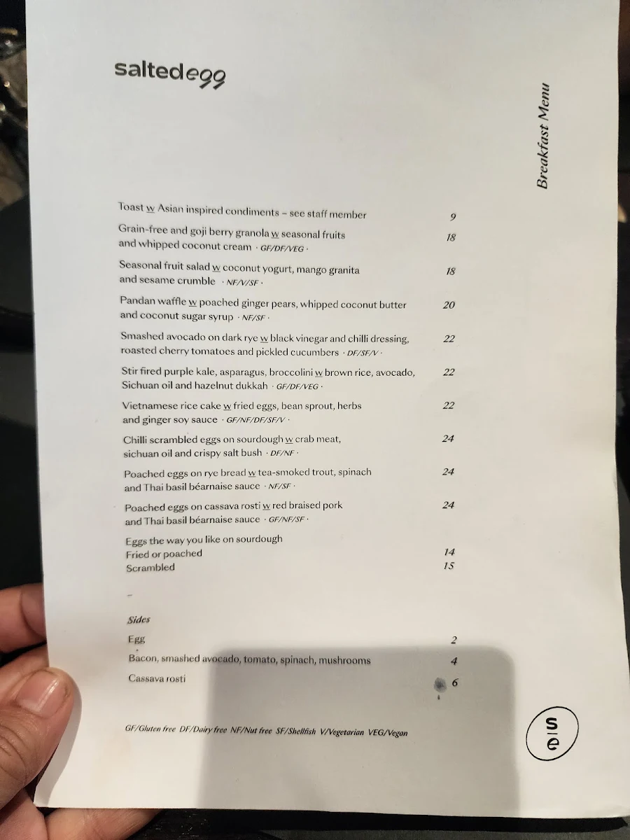 Menu, Salted Egg Melbourne