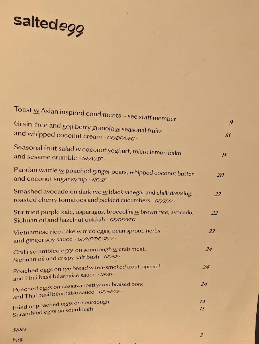Menu, Salted Egg Melbourne