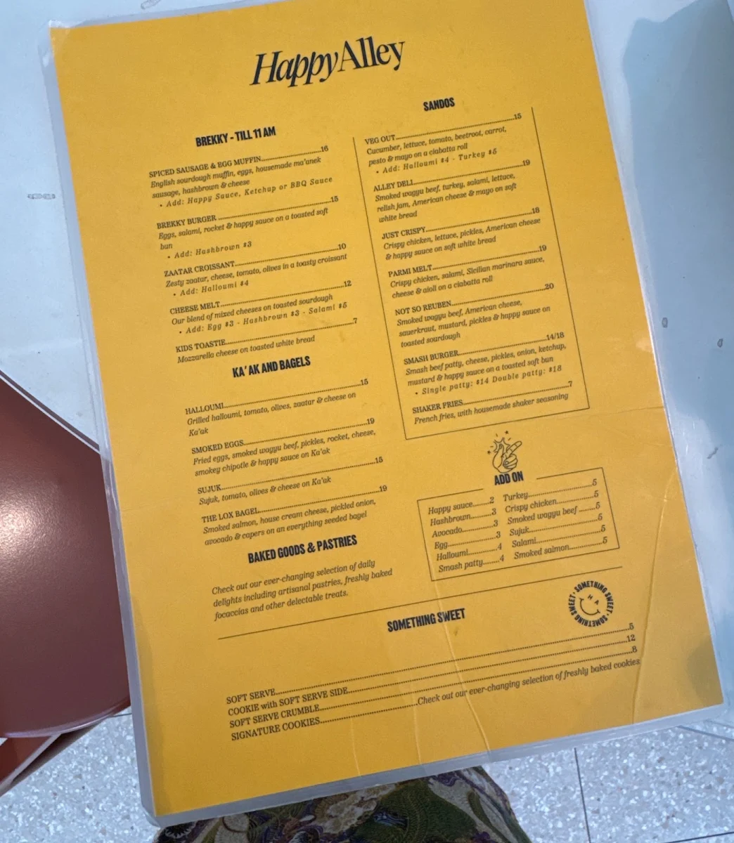 Menu, Happy Alley