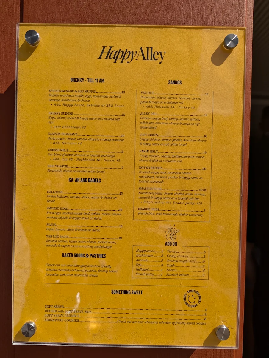 Menu, Happy Alley