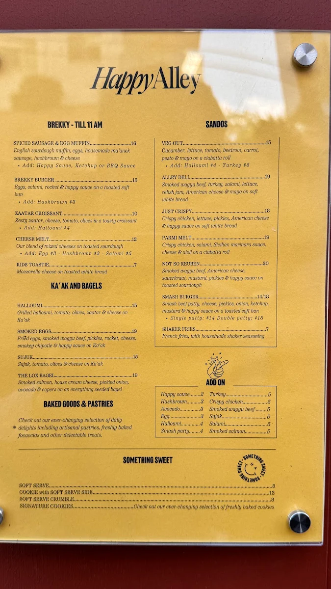 Menu, Happy Alley