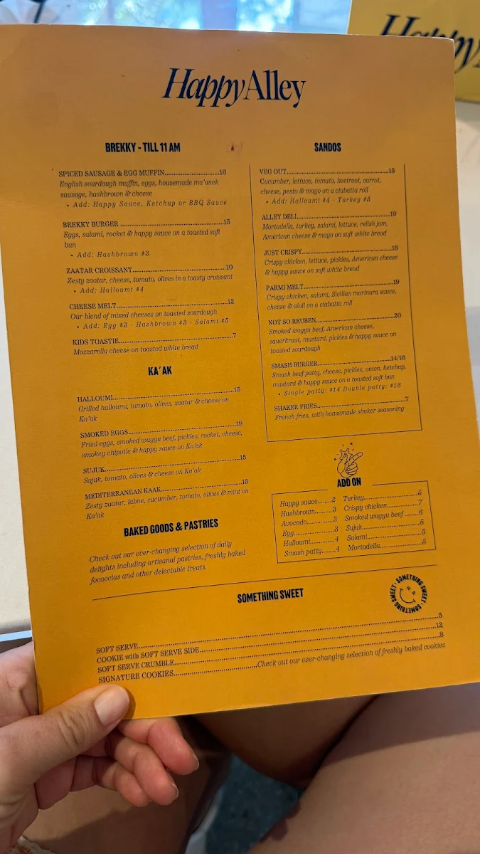 Menu, Happy Alley
