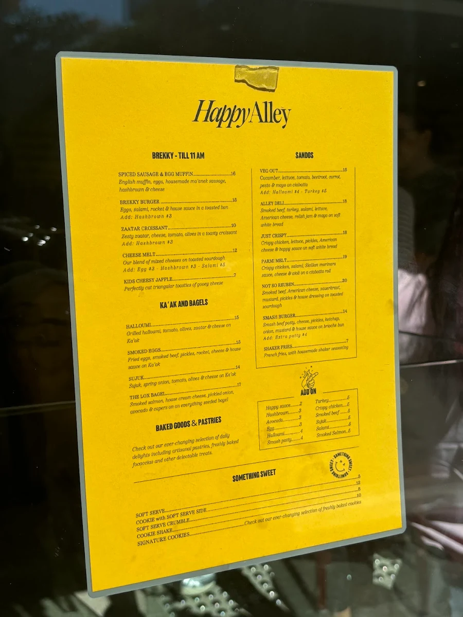Menu, Happy Alley