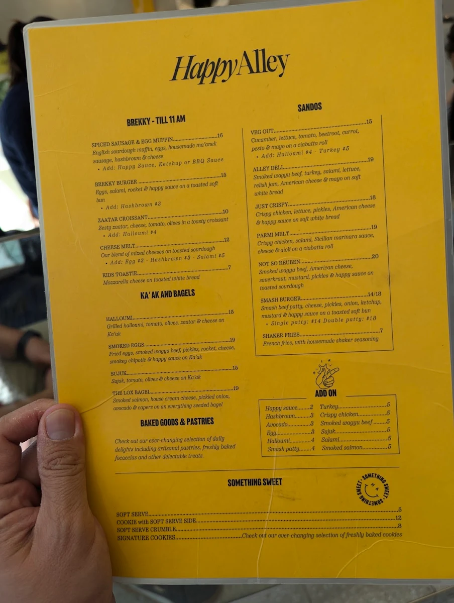 Menu, Happy Alley