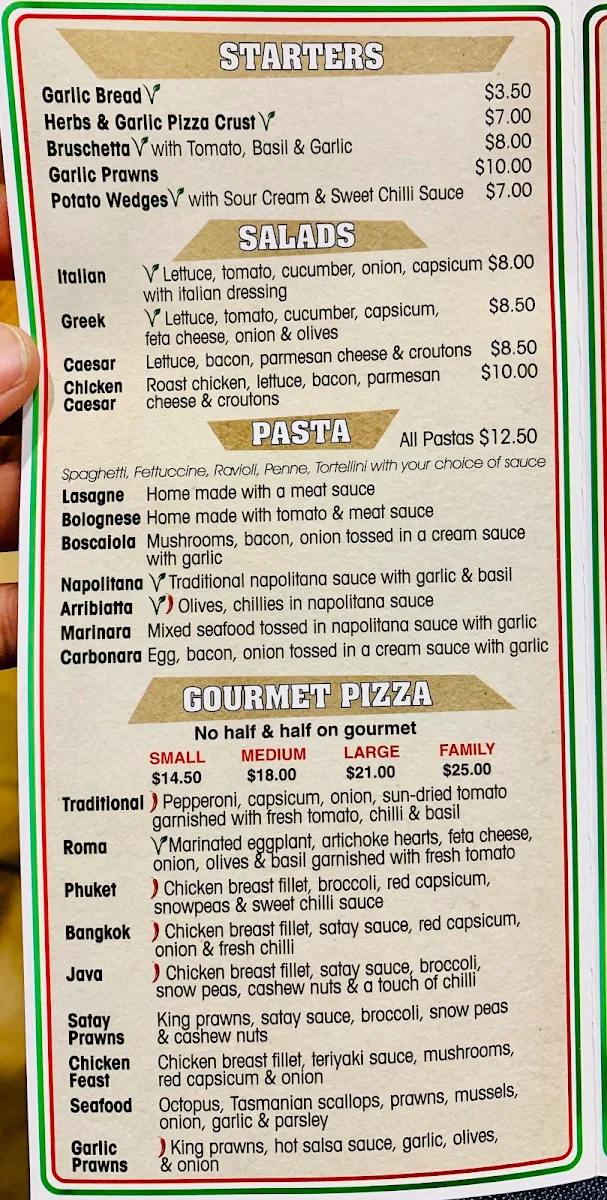 Menu, Romano's Pizzeria