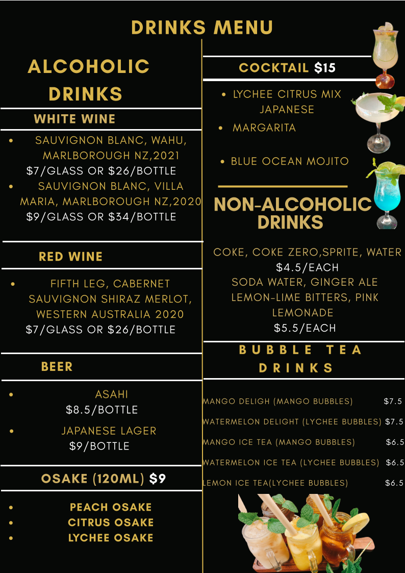 Menu, Moon Bear Sushi & Charcoal Grill