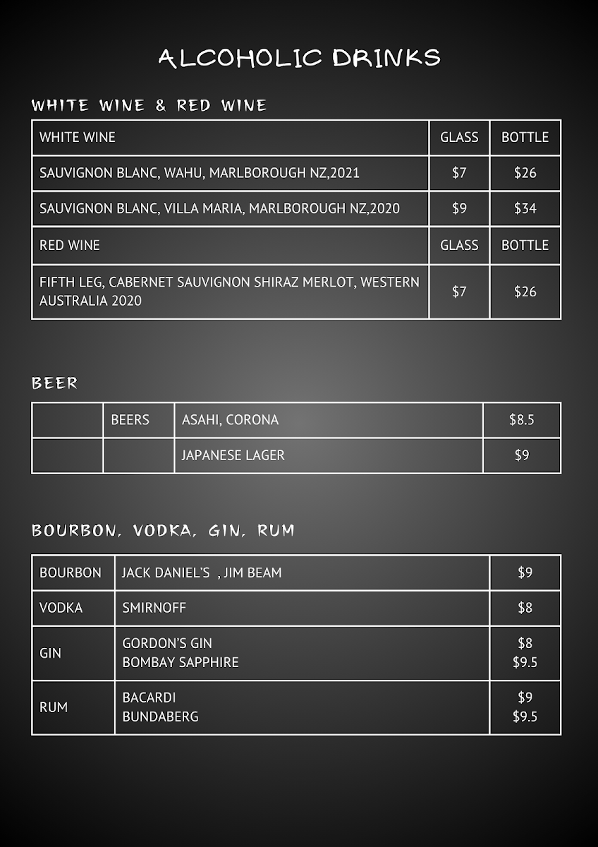 Menu, Moon Bear Sushi & Charcoal Grill