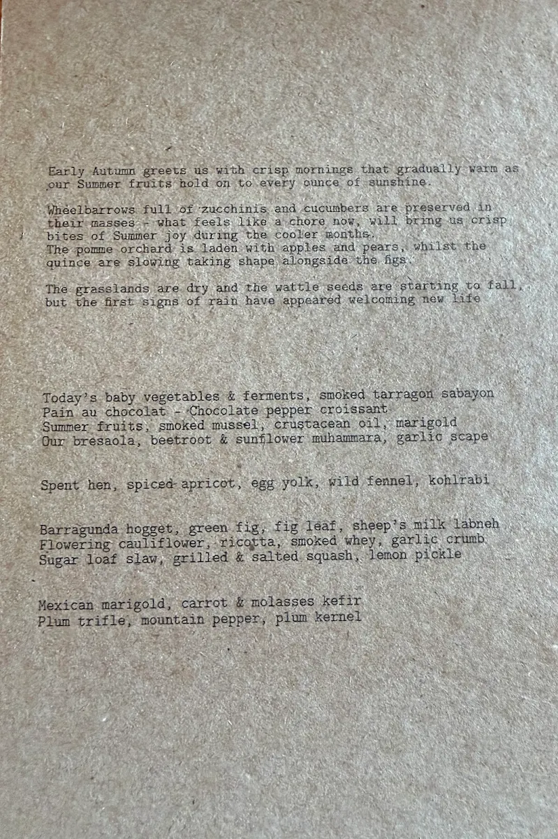 Menu, Barragunda Dining