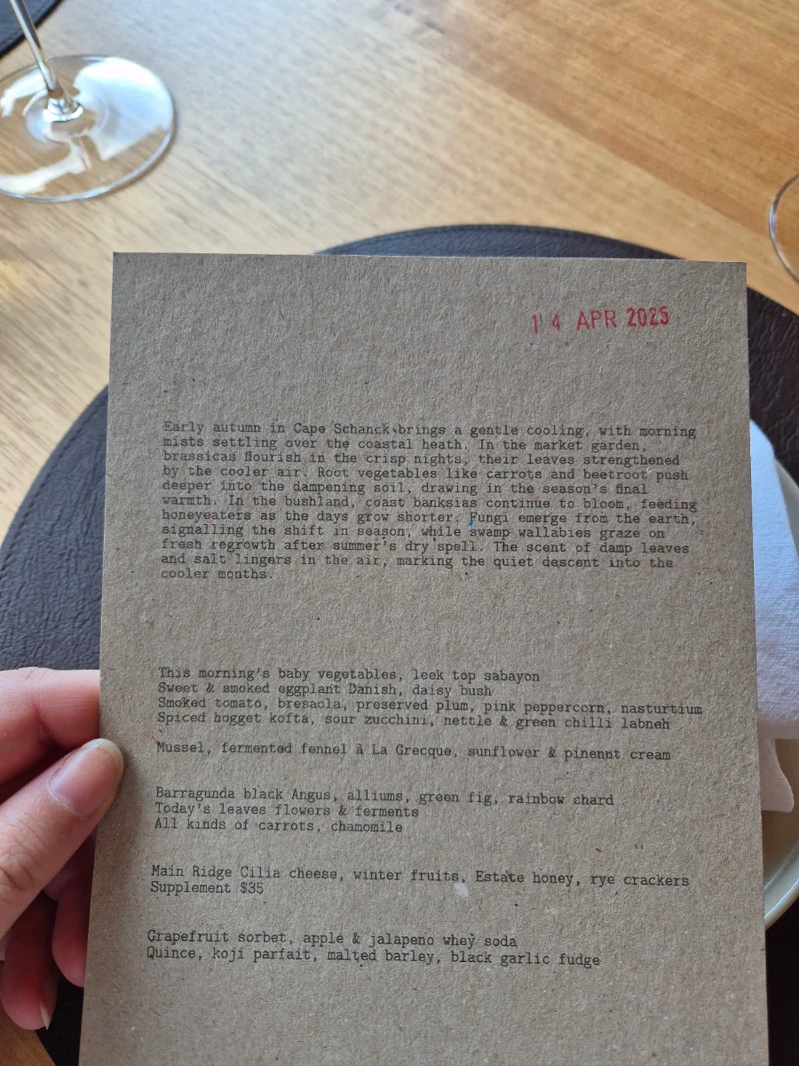 Menu, Barragunda Dining
