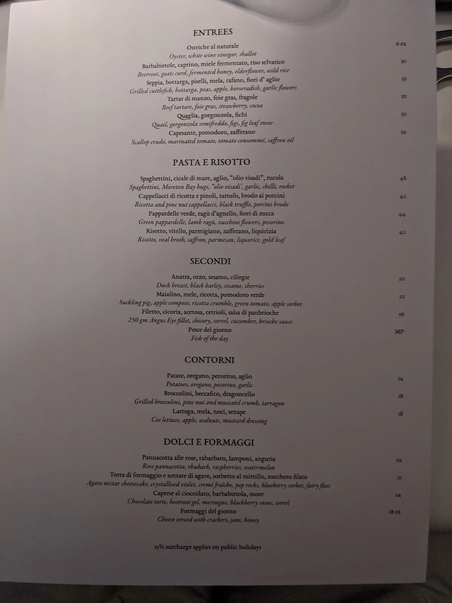 Menu, Il Bacaro