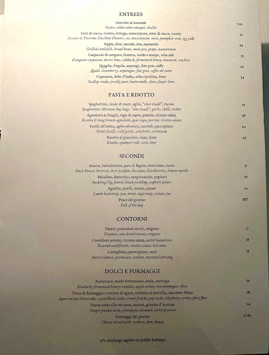 Menu, Il Bacaro