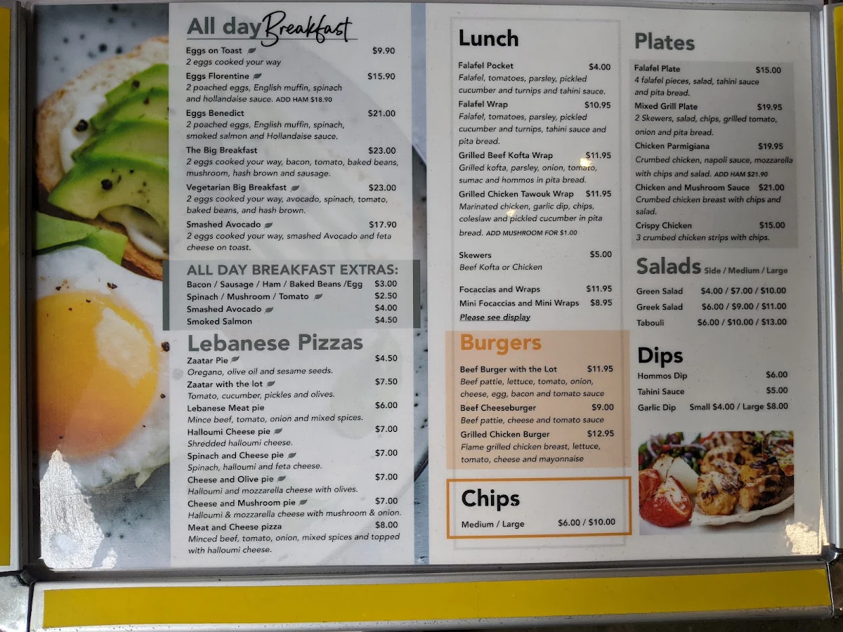 Menu, Hangar 4 Cafe