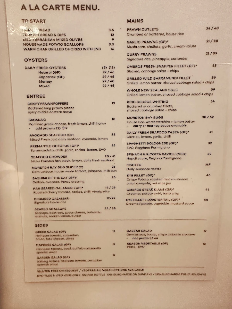 Menu, Omeros Fish Bar