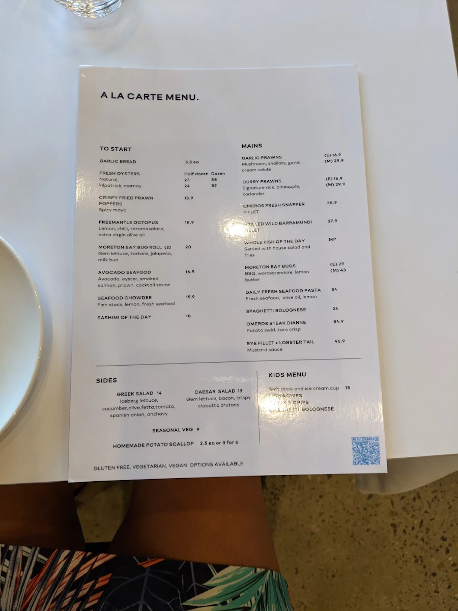 Menu, Omeros Fish Bar