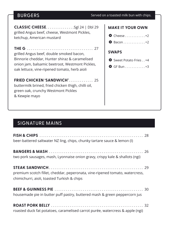 Menu, The George Tavern