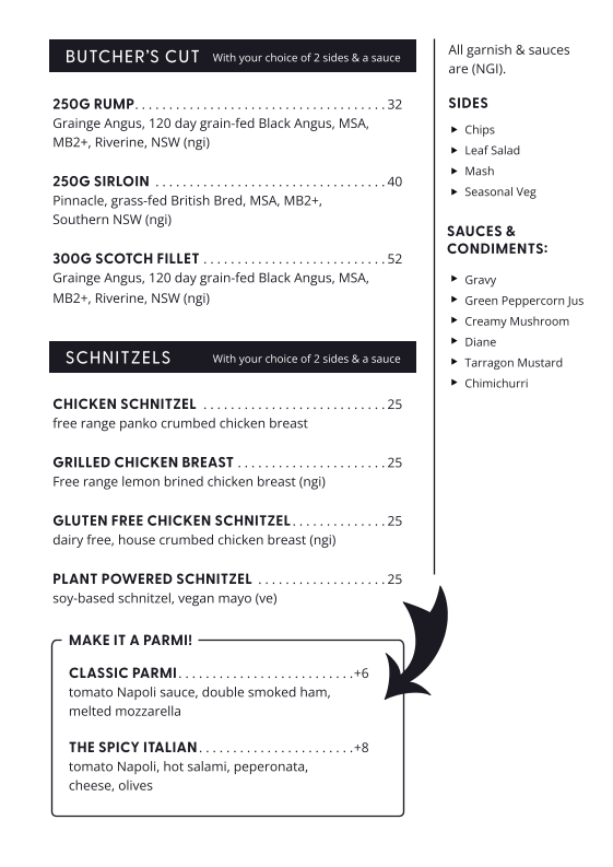 Menu, The George Tavern