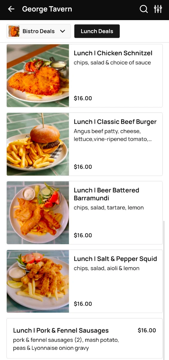 Menu, The George Tavern
