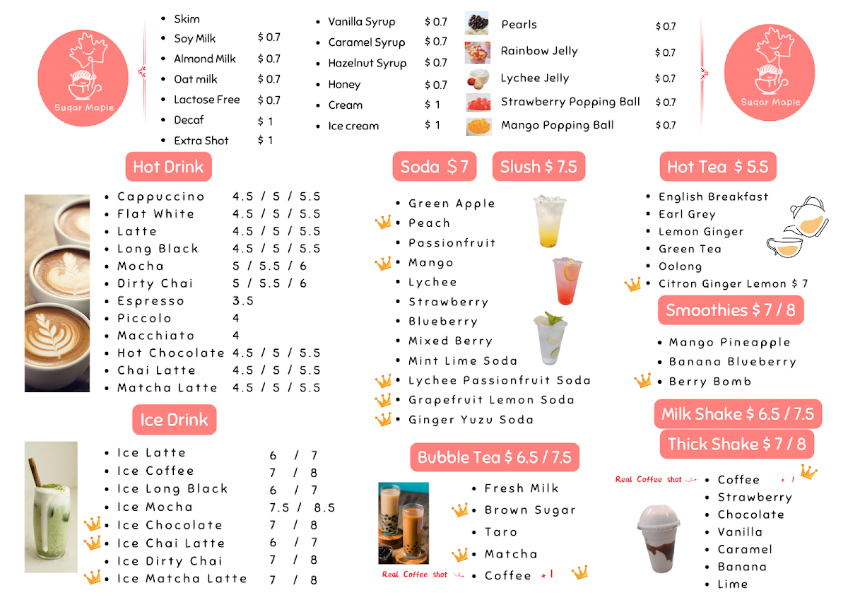 Menu, Sugar Maple Japanese Restaurant & Cafe