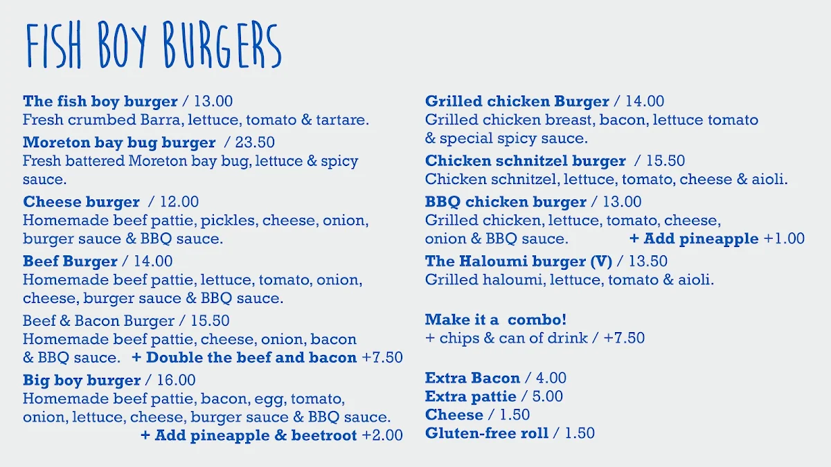 Menu, Fish Boy Hawthorne