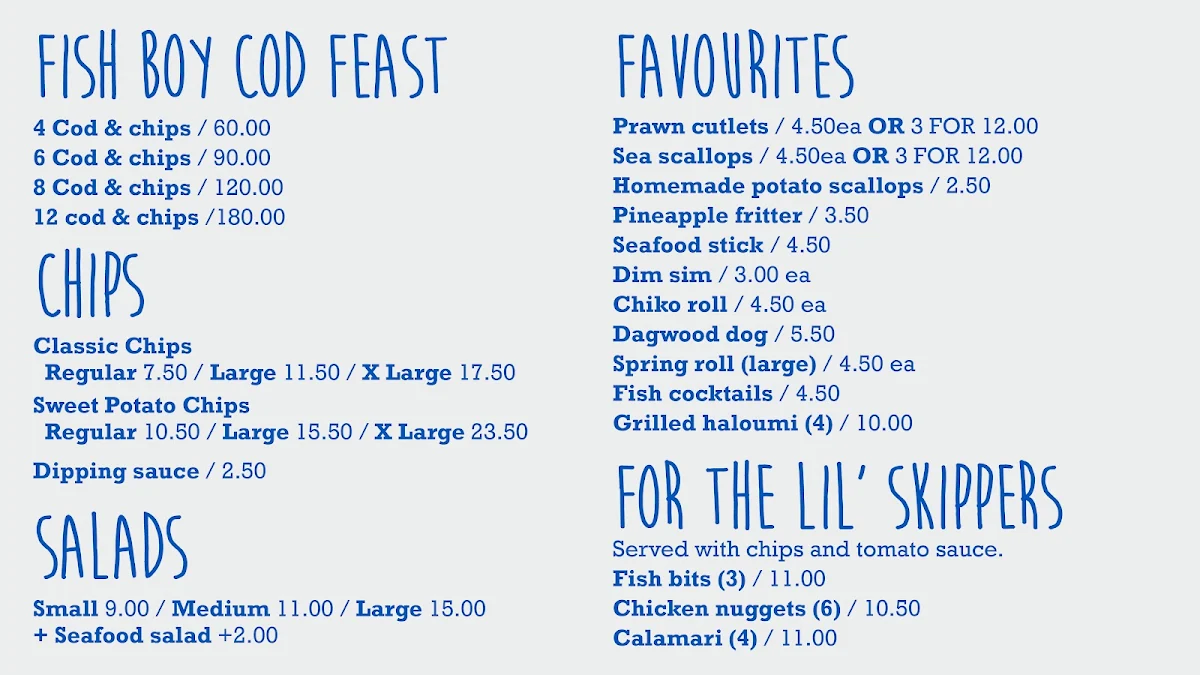 Menu, Fish Boy Hawthorne