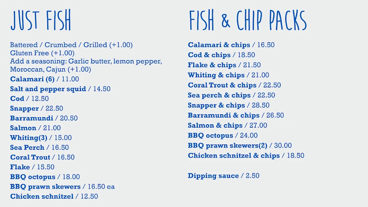 Menu, Fish Boy Hawthorne