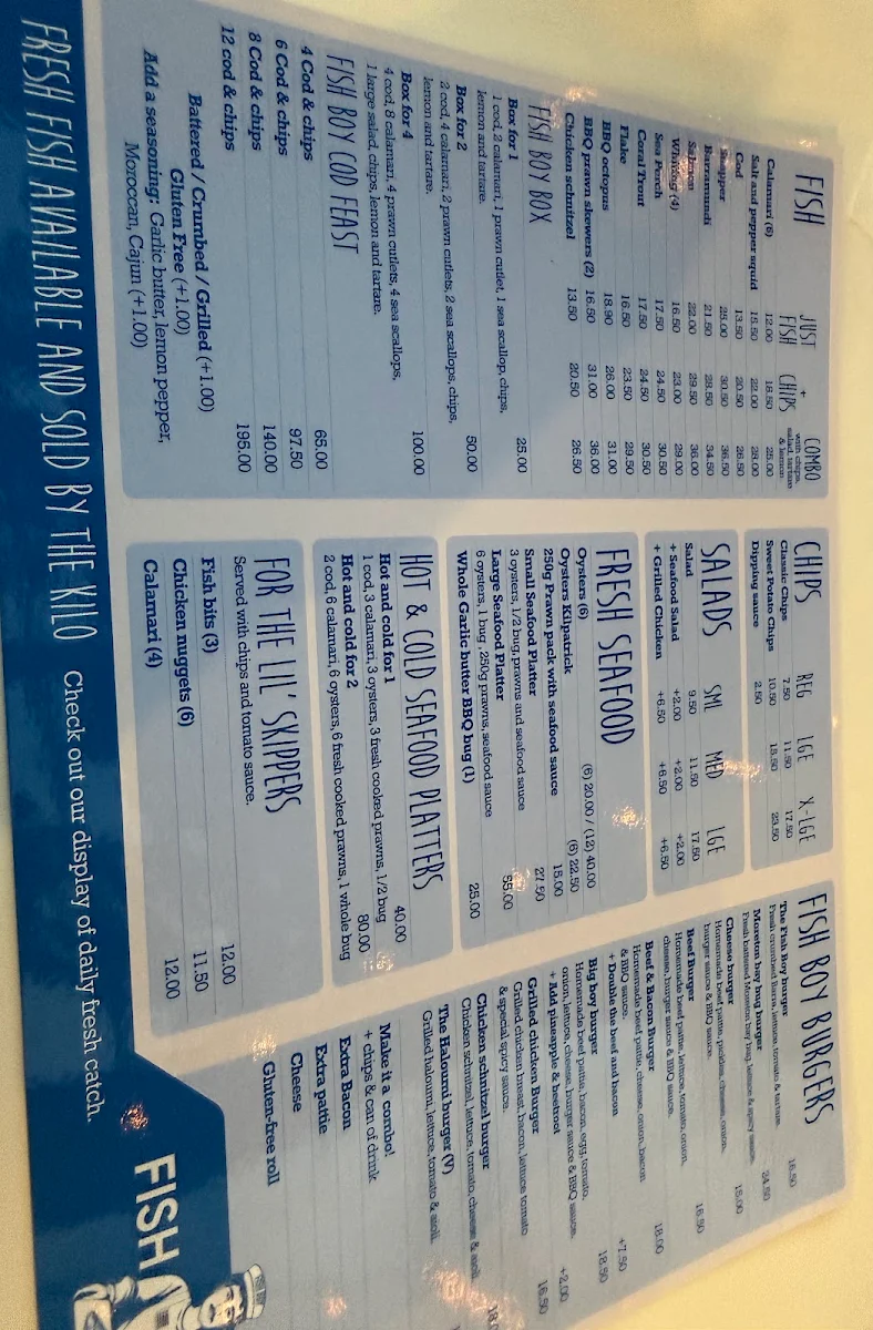 Menu, Fish Boy Hawthorne