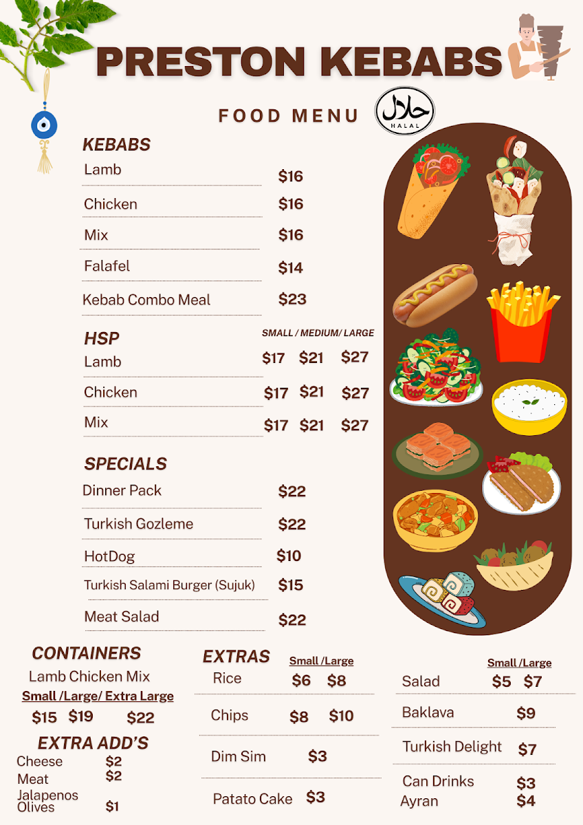 Menu, Preston Kebabs