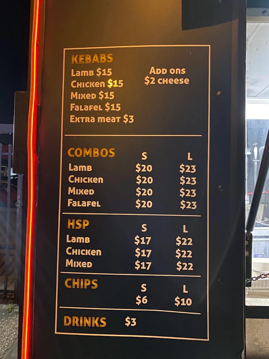 Menu, Preston Kebabs