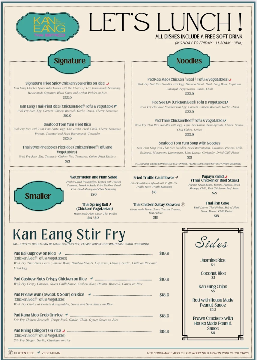 Menu, Kan Eang Thai Bistro
