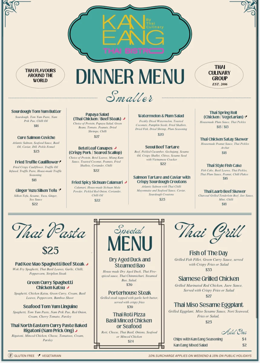 Menu, Kan Eang Thai Bistro