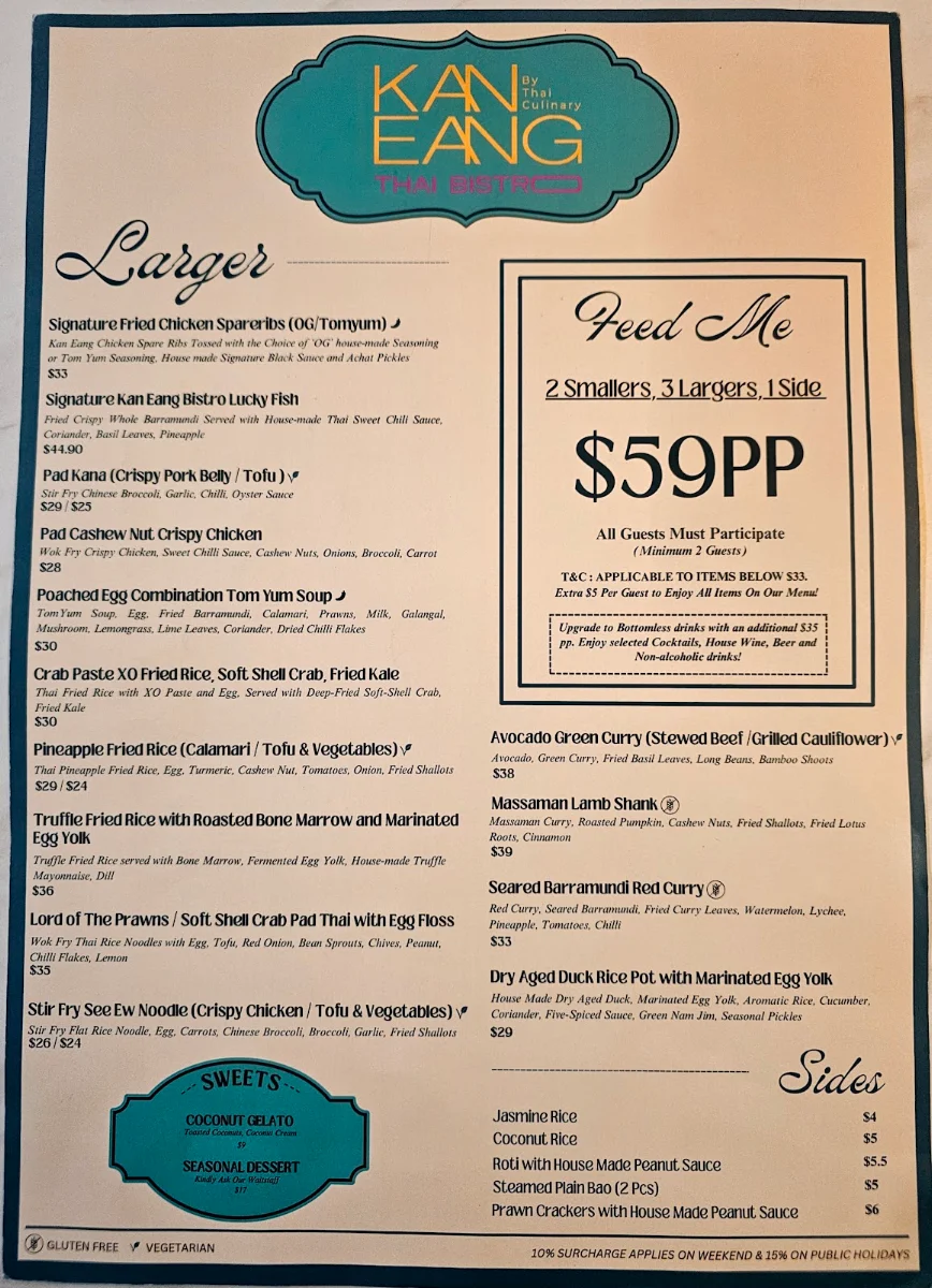 Menu, Kan Eang Thai Bistro