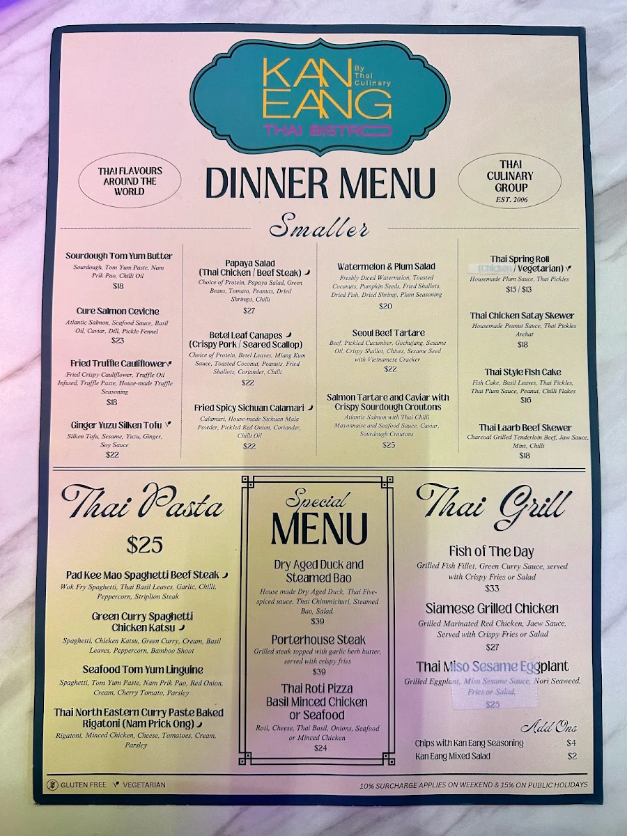 Menu, Kan Eang Thai Bistro