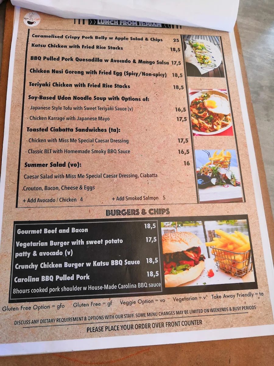 Menu, Miss Me Cafe
