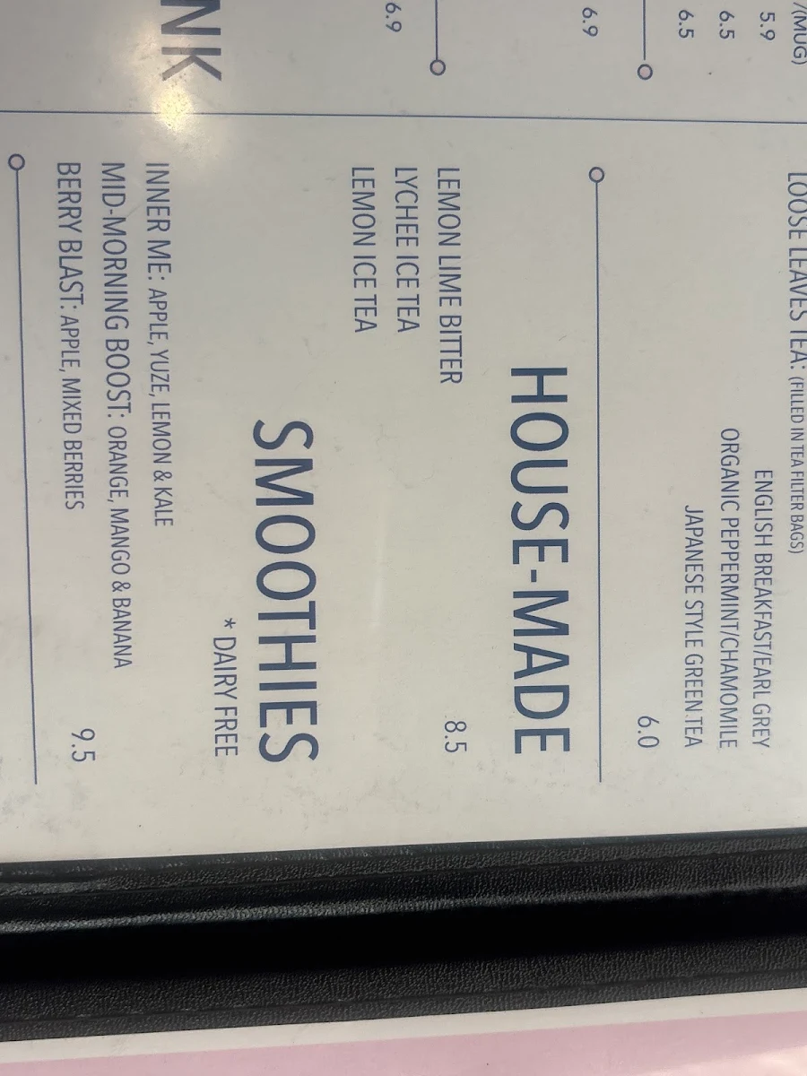 Menu, Miss Me Cafe