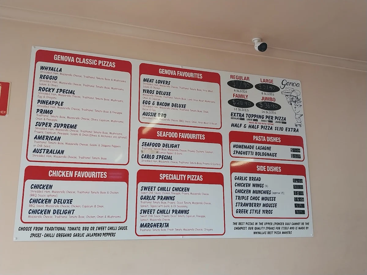 Menu, Genoa Pizza Bar