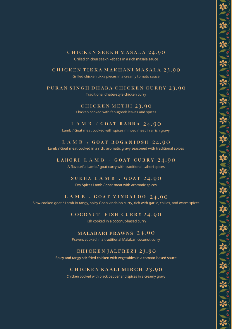 Menu, Thaali Indian restaurant Fairfield