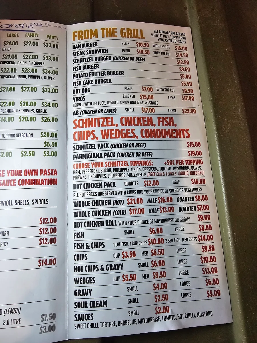 Menu, Kenzo's Pizzas