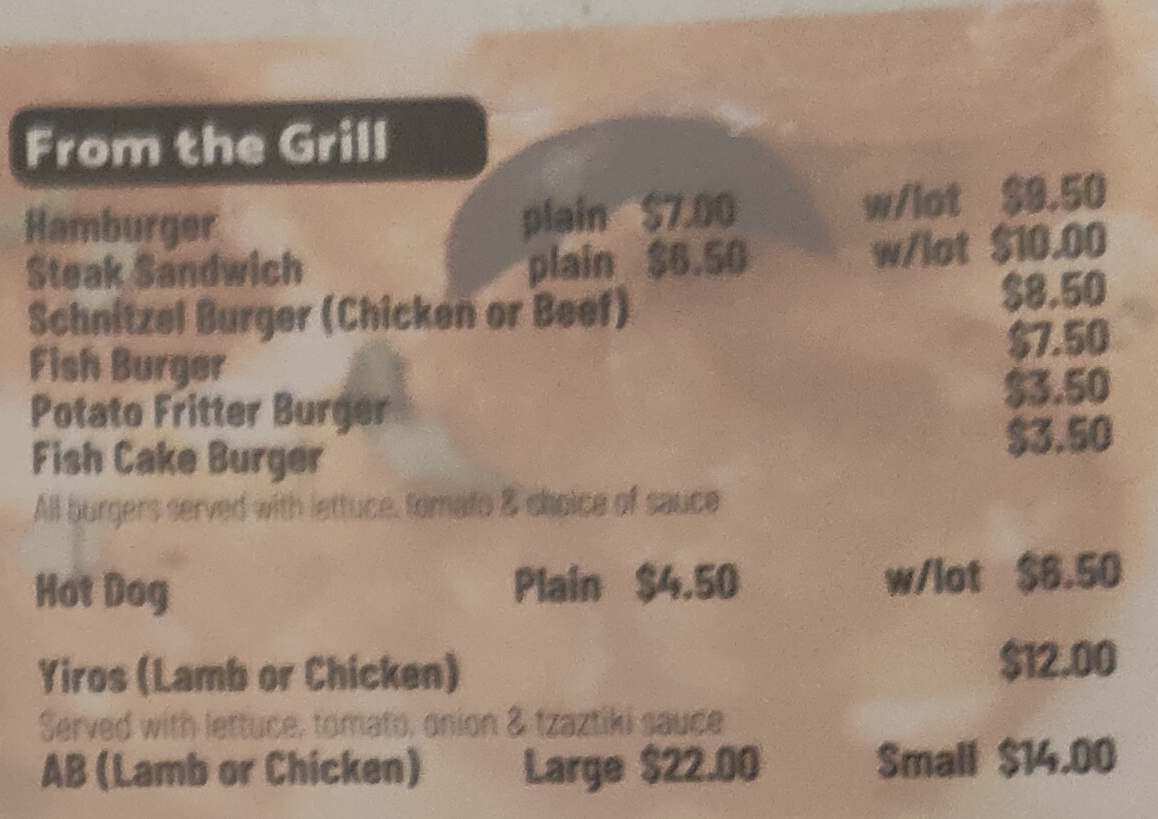 Menu, Kenzo's Pizzas