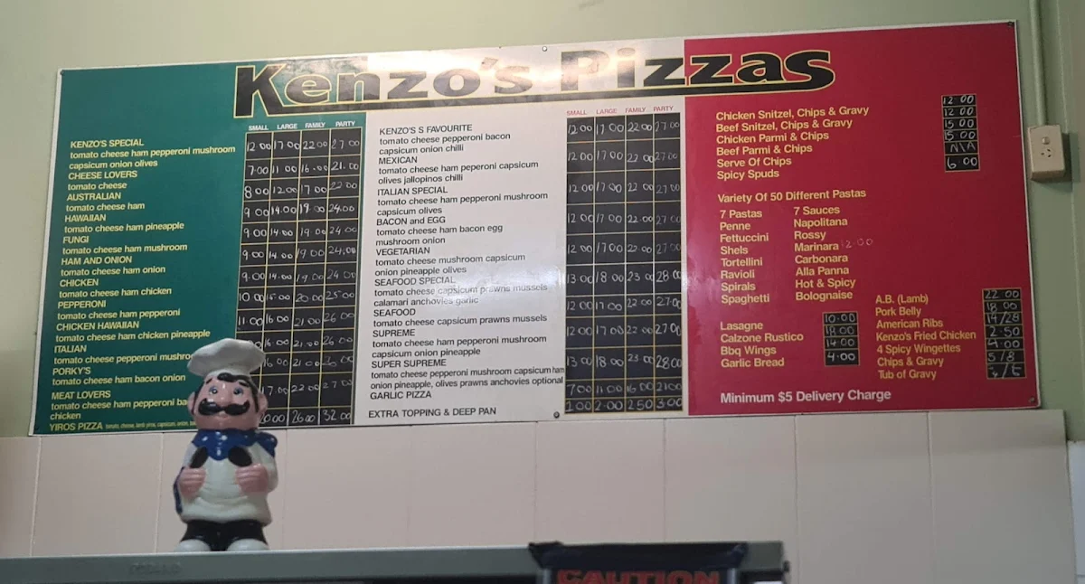 Menu, Kenzo's Pizzas