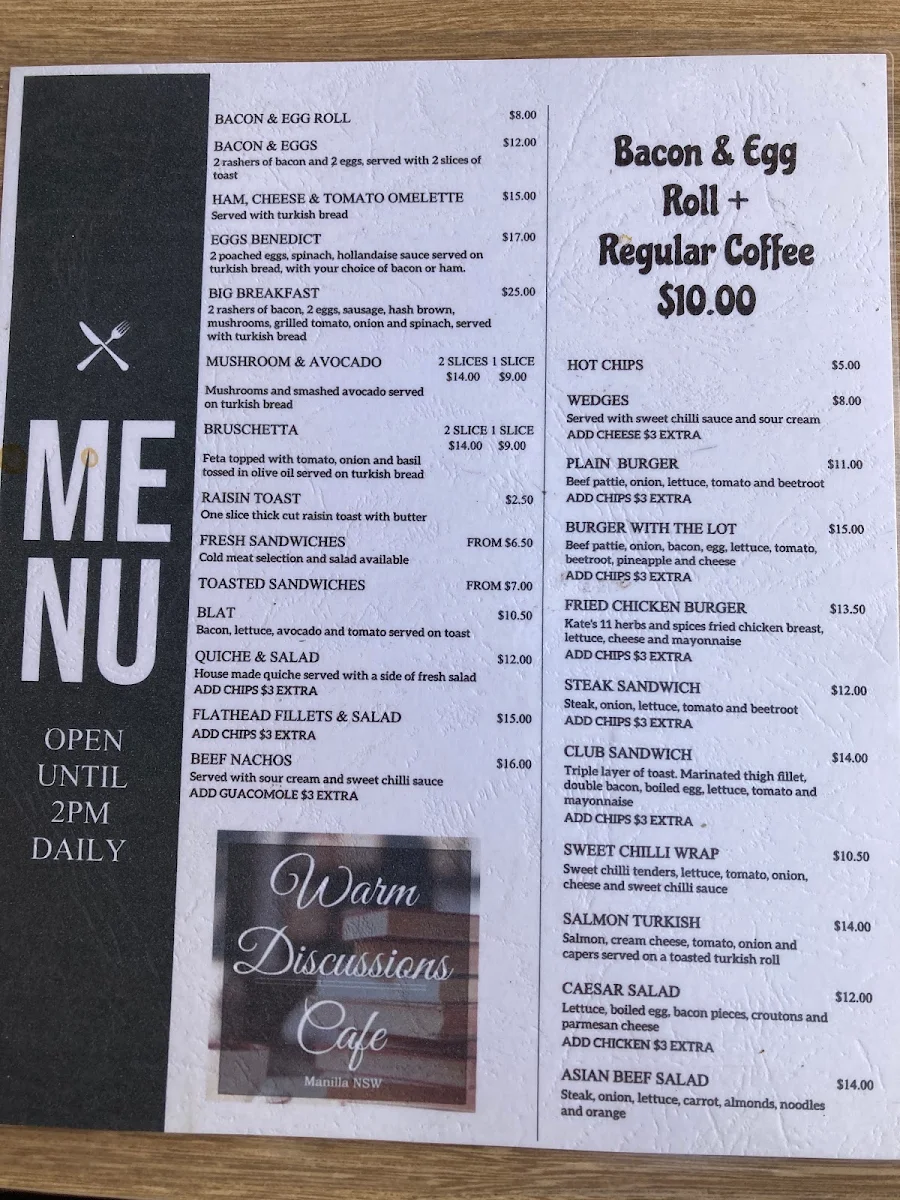 Menu, Warm Discussions Cafe Manilla