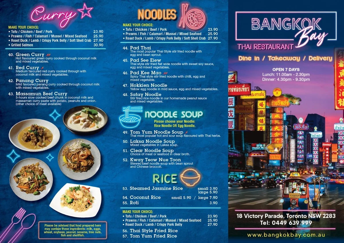 Menu, Bangkok Bay Thai Restaurant