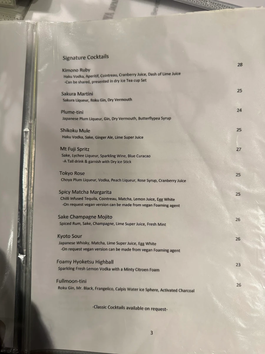 Menu, Tenya