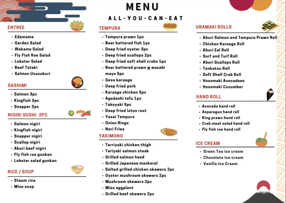 Menu, Tenya