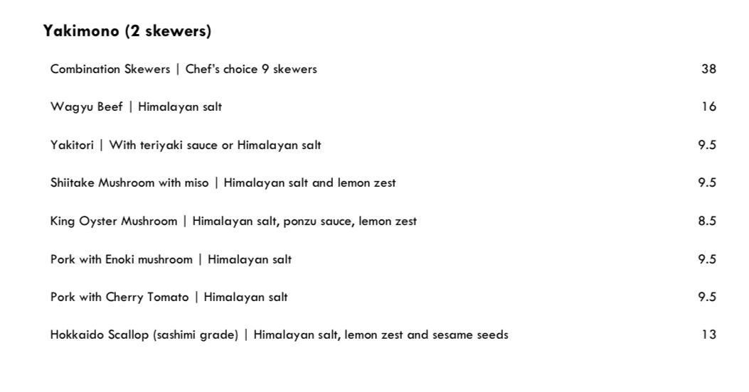 Menu, Tenya